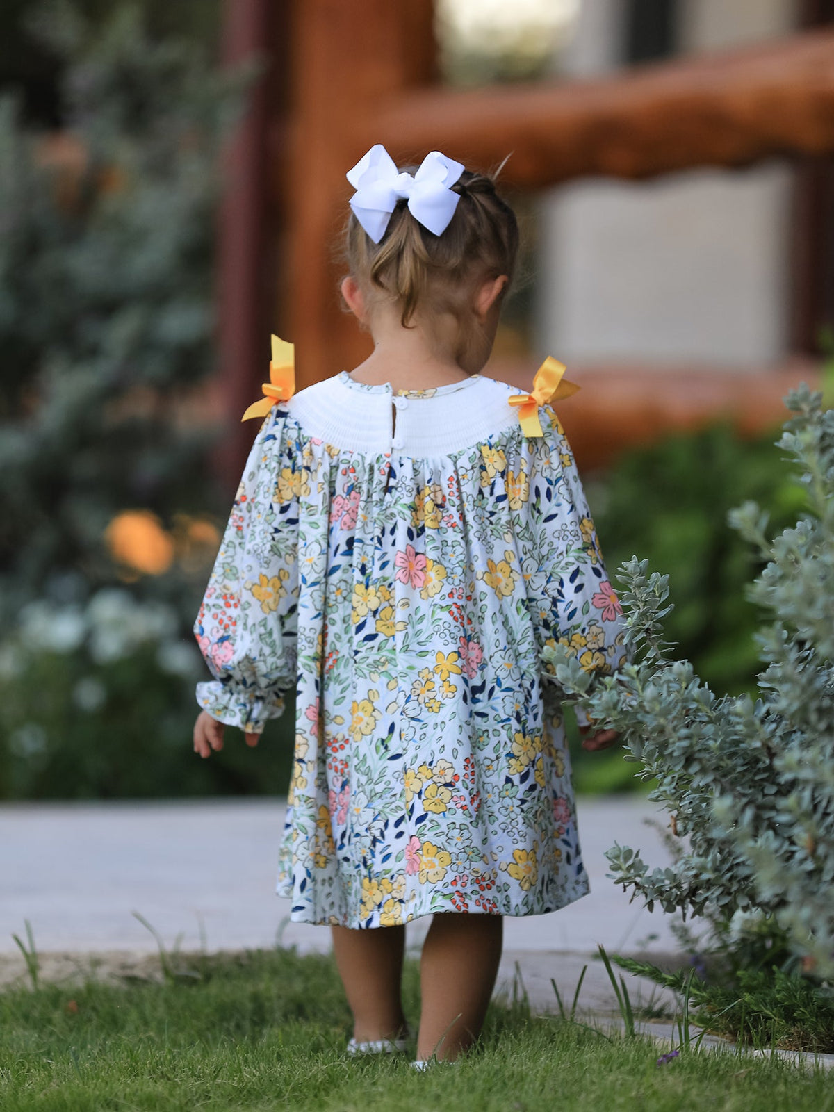 Vestido para bebé niña con bordado de otoño, lazo fruncido, hojas florales