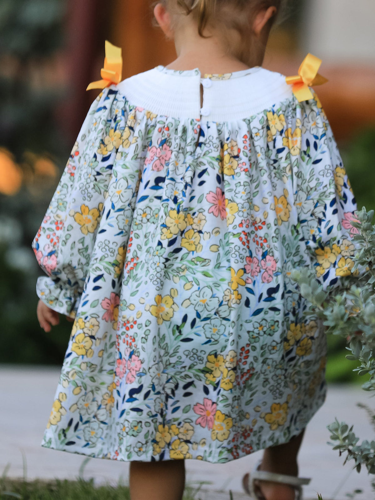 Vestido para bebé niña con bordado de otoño, lazo fruncido, hojas florales