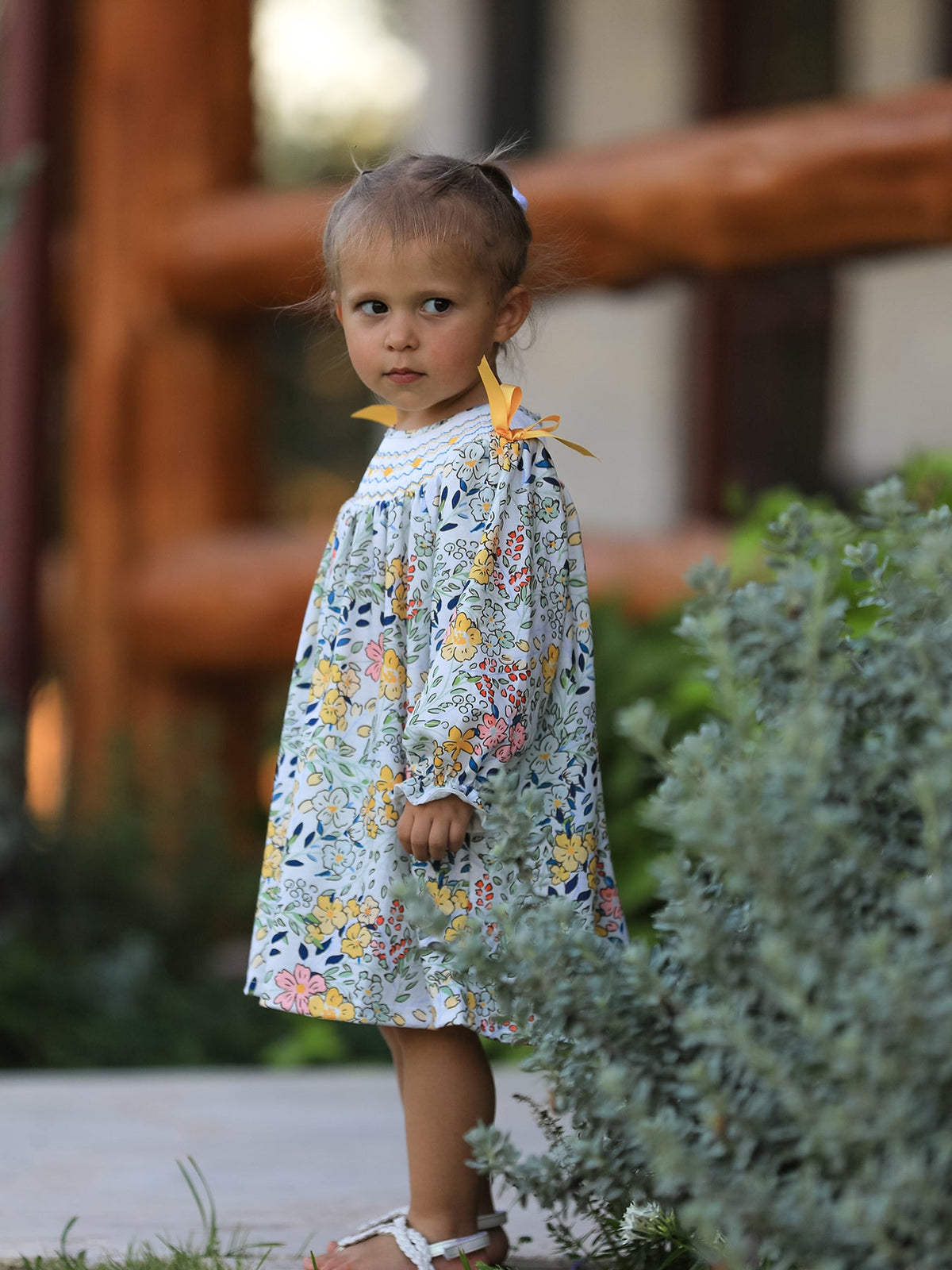 Vestido para bebé niña con bordado de otoño, lazo fruncido, hojas florales
