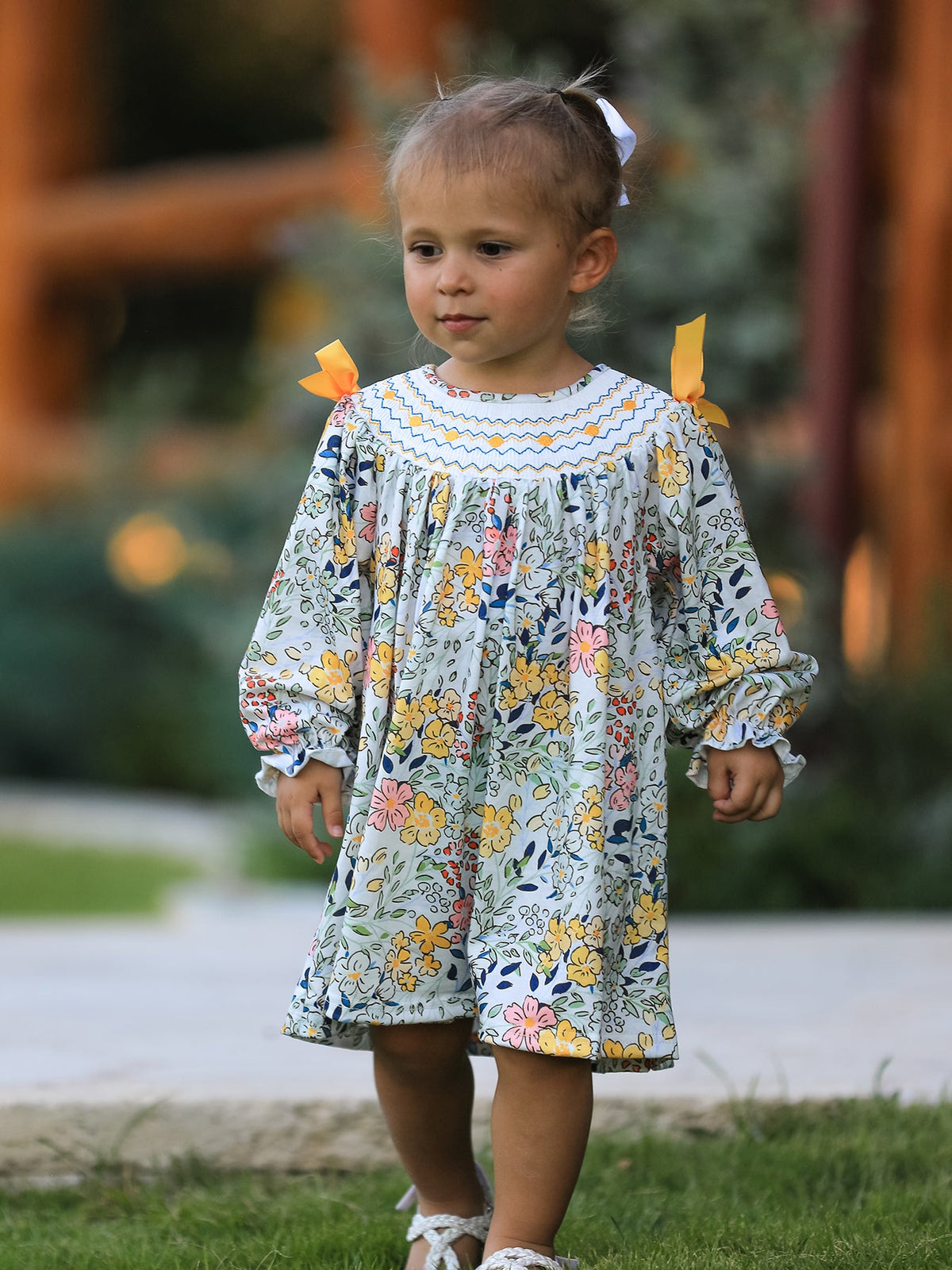 Vestido para bebé niña con bordado de otoño, lazo fruncido, hojas florales