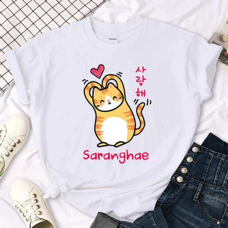 Saranghae Cat Tee – Kawaii Love Shirt