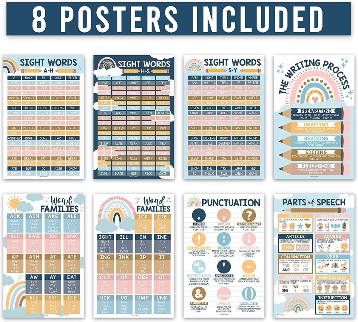 Sight Words Reading Kit: Boho 8 Poster Pack