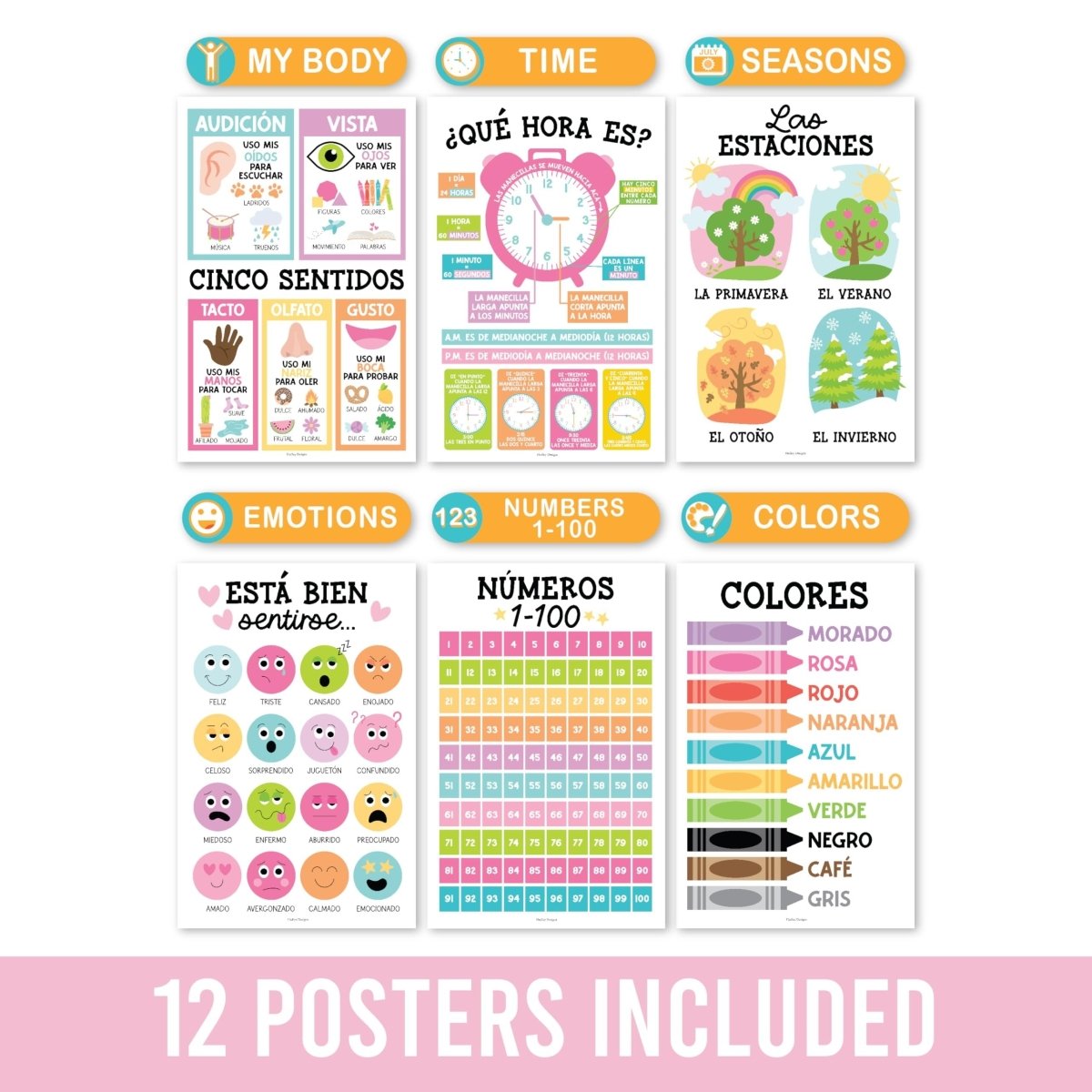 Spanish Head Start Kit: Colorful 12 Poster Pack