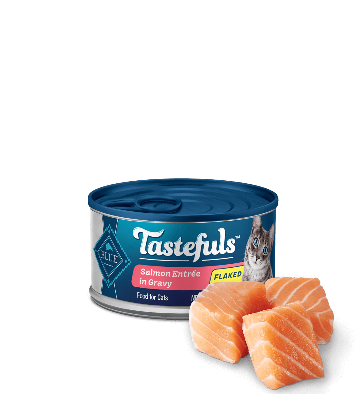 Latas de comida húmeda para gatos Blue Buffalo Tastefuls para adultos, filetes de salmón en hojuelas en salsa (3 oz)