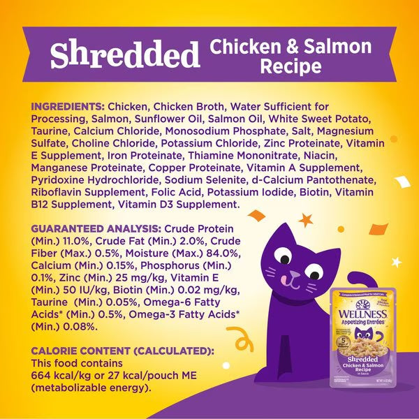 Wellness Entradas apetitosas Pollo y Salmón desmenuzado Gato (1.4oz)