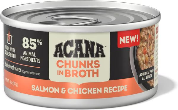 Acana Grain Free Salmon & Chicken Wet Cat Food – Chunks in Broth (3oz)
