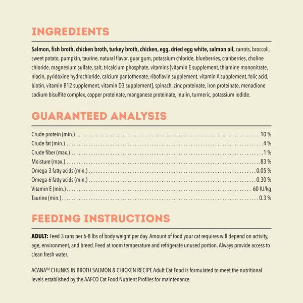 Acana Grain Free Salmon & Chicken Wet Cat Food – Chunks in Broth (3oz)