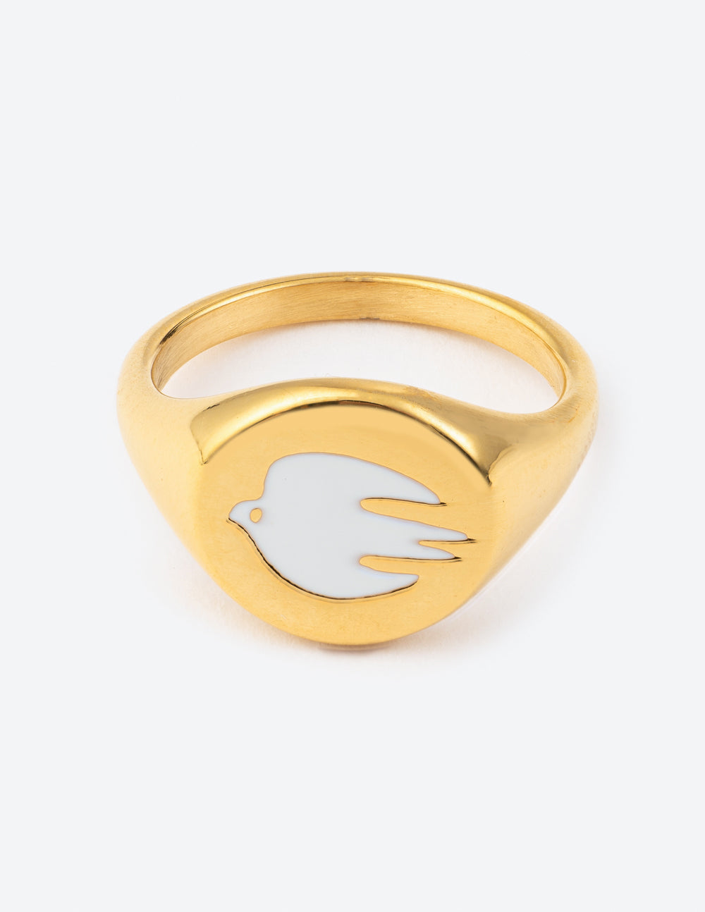 Anillo de paloma de oro y esmalte blanco